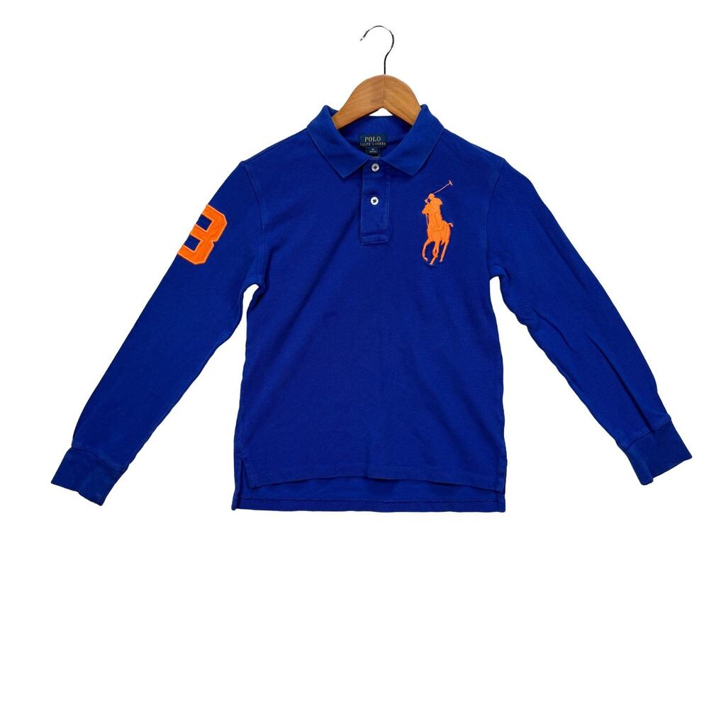 Ralph Lauren Big Boy Big Pony Long Sleeve Polo Shirt M (10/12) Blue Orange #3